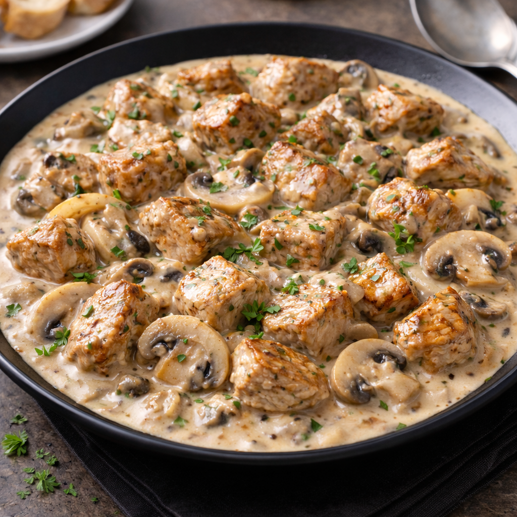 Свинско с гъби и сметана