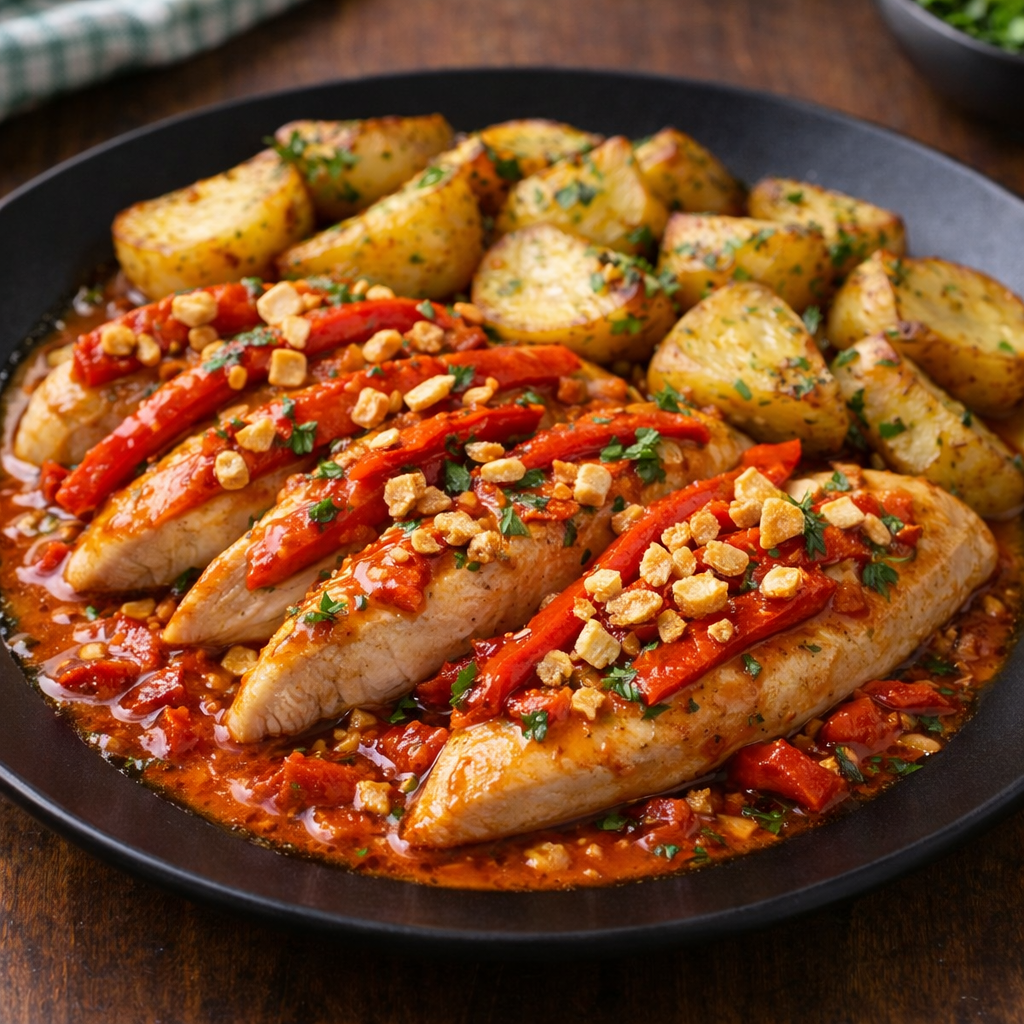 Пиле с чушки и маслен сос