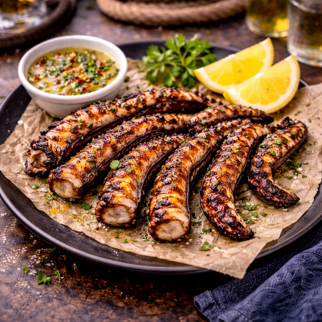 Октопод на скара с лимонов сос