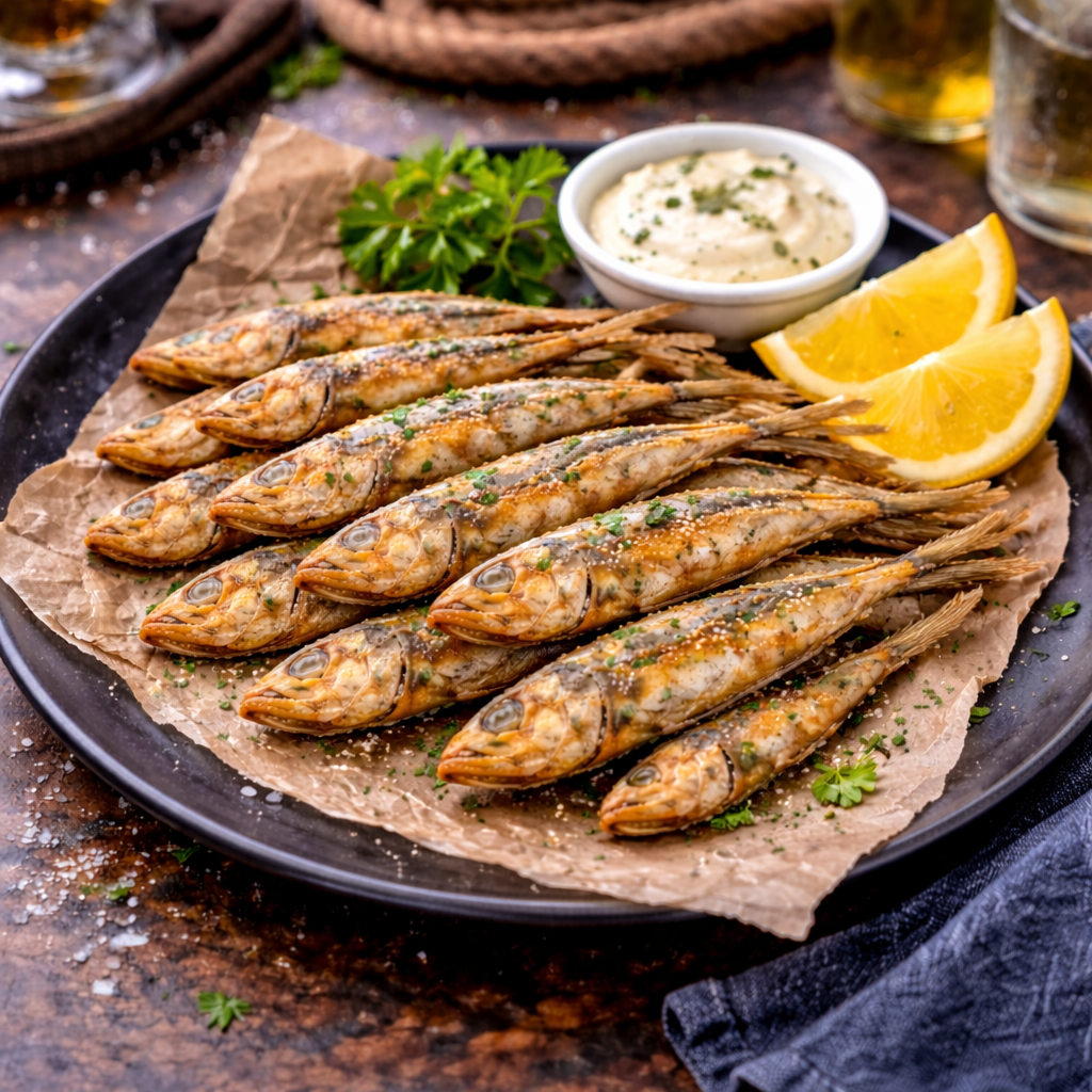 Пържен сафрид с чеснов сос